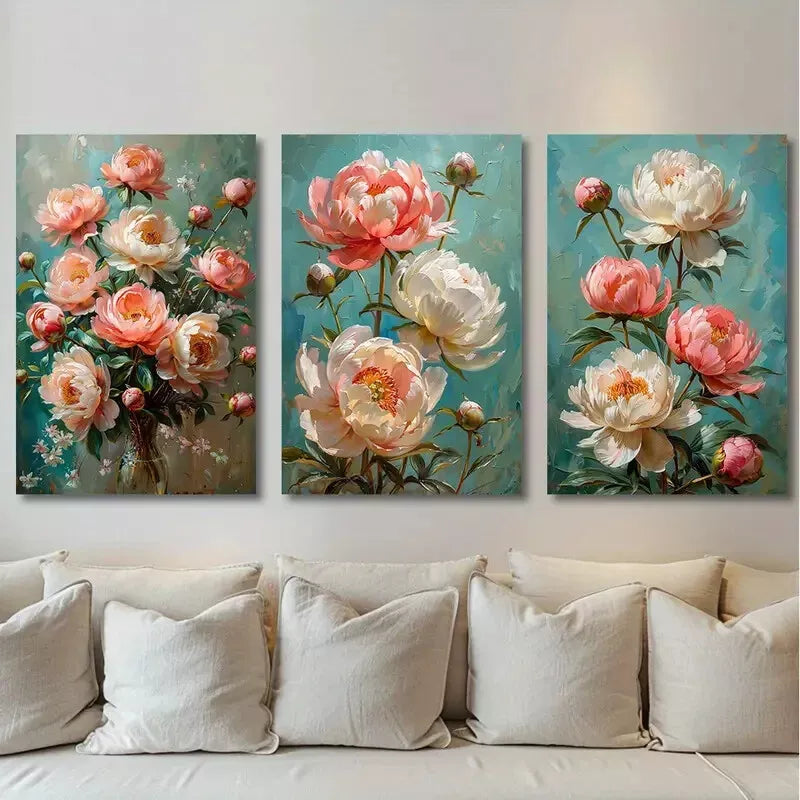 3pcs Peony Blossom Canvas Framed 40x60cm - High Quality Print 100% Australian Made Wall Canvas Ready to Hang