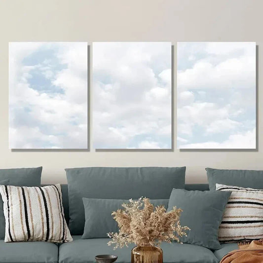3pcs  Blue Sky Cloud Painting, Natural Cloud   Metal Print Ready to Hang Art