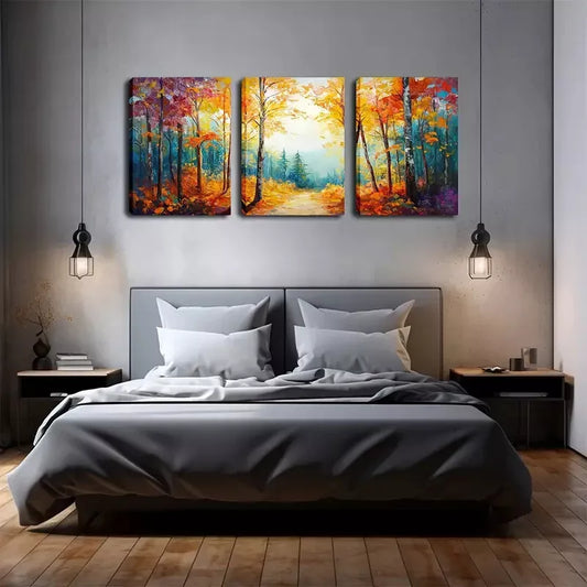 3pcs Poster Picture, Autumn Woods, Attractive Wall Art Set Canvas Framed 40x60cm - High Quality Print 100% Australian Made Wall Canvas Ready to Hang