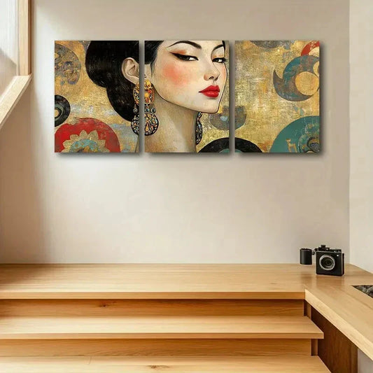 3pcs Elegant Women in Tang Dynasty Metal Print Ready to Hang Art
