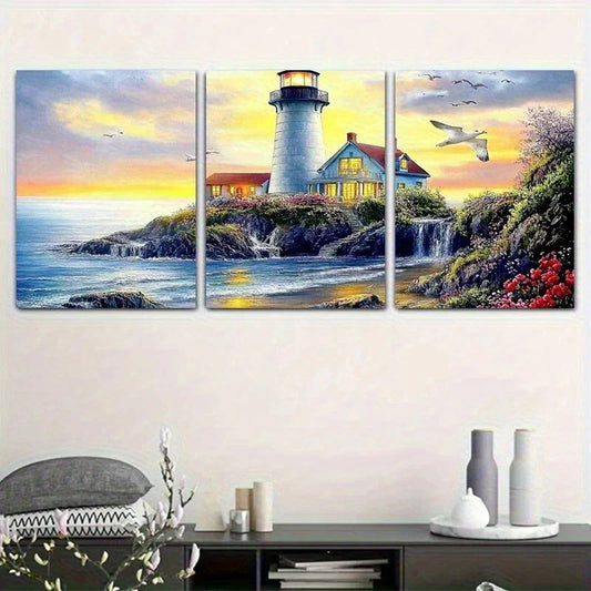 3pcs Lighthouse Beach House Sunset Metal Print Ready to Hang Art