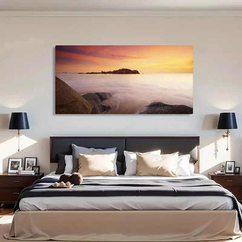 Ocean & Seashore View Sun Sky Wall Art Canvas Office Home Room Framed 120x60cm
