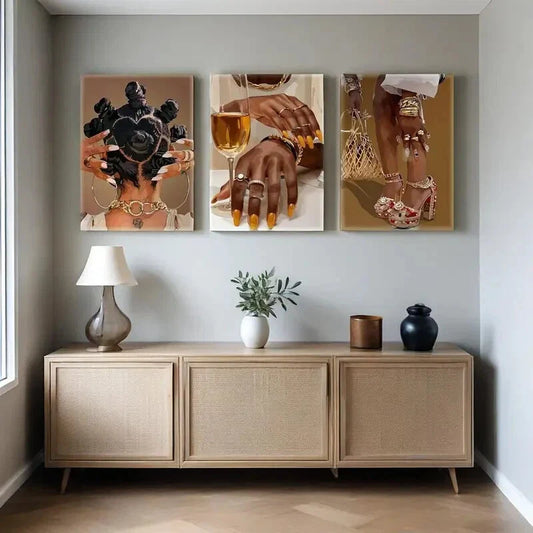 3pcs   Trendy Black Woman Trendy Black Woman  Metal Print Ready to Hang Art