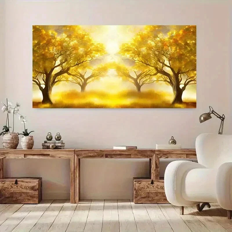 Golden Tree Autumn Forest wall canvas office home room framed 120x60cm