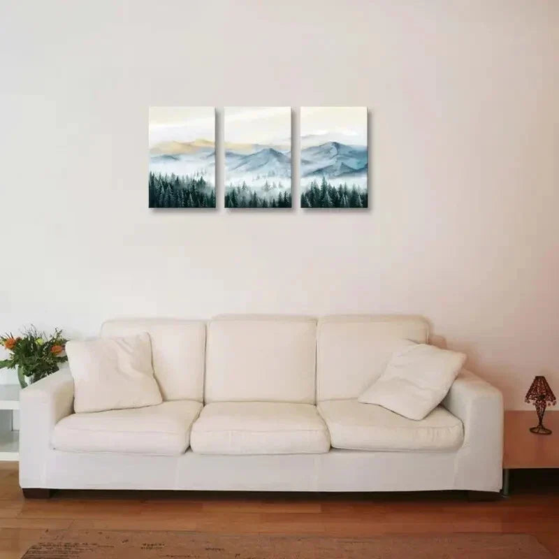 3pcs Misty Forest Mountain Landscape Metal Print Ready to Hang Art