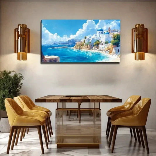 Aegean Sea Seaside View Wall Art Canvas Office Home Room Framed 120x60cm