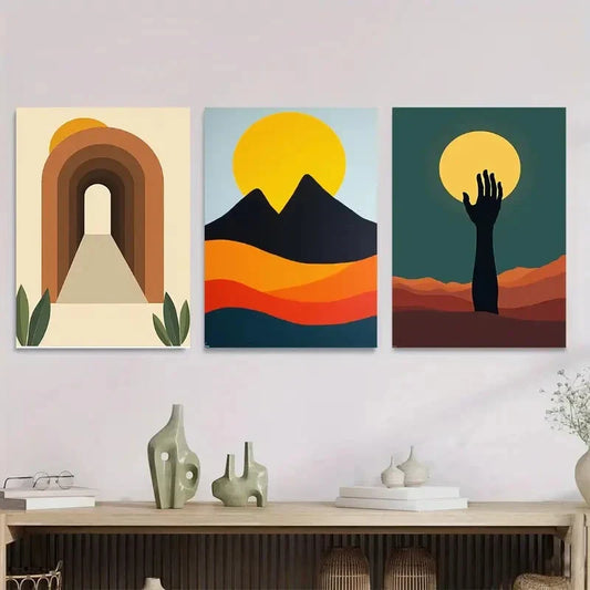 3pcs Geometric Landscape Canvas Prints Metal Print Ready to Hang Art