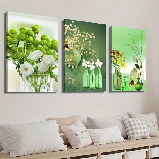 3pcs Emerald Green Bottle Plant Wall Art Set Canvas Framed 40x60cm - High Quality Print 100% Australian Made Wall Canvas Ready to Hang
