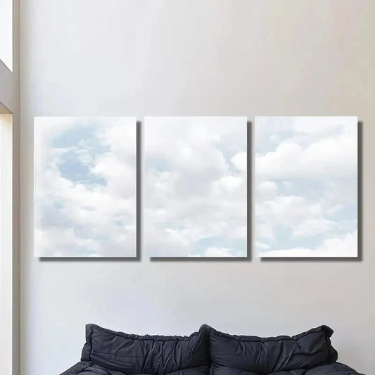 3pcs  Blue Sky Cloud Painting, Natural Cloud   Metal Print Ready to Hang Art