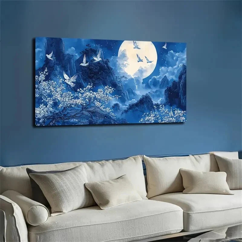 Blooming Trees & Full Moon Wall Art Canvas Office Home Room Framed 120x60cm