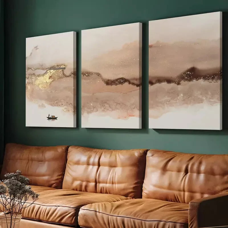 3pcs Pink & Gold Abstract Design Canvas Framed 40x60cm - High Quality Print 100% Australian Made Wall Canvas Ready to Hang