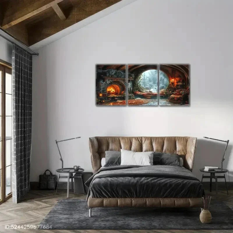 3pcs Elegant Space Visual Feast Fantasy House Metal Print Ready to Hang Art