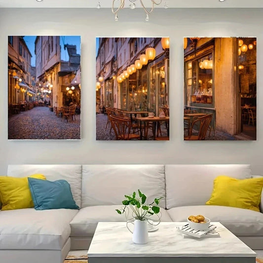 3pcs A Cobblestone Street Lined White Wolf Metal Print Ready to Hang Art