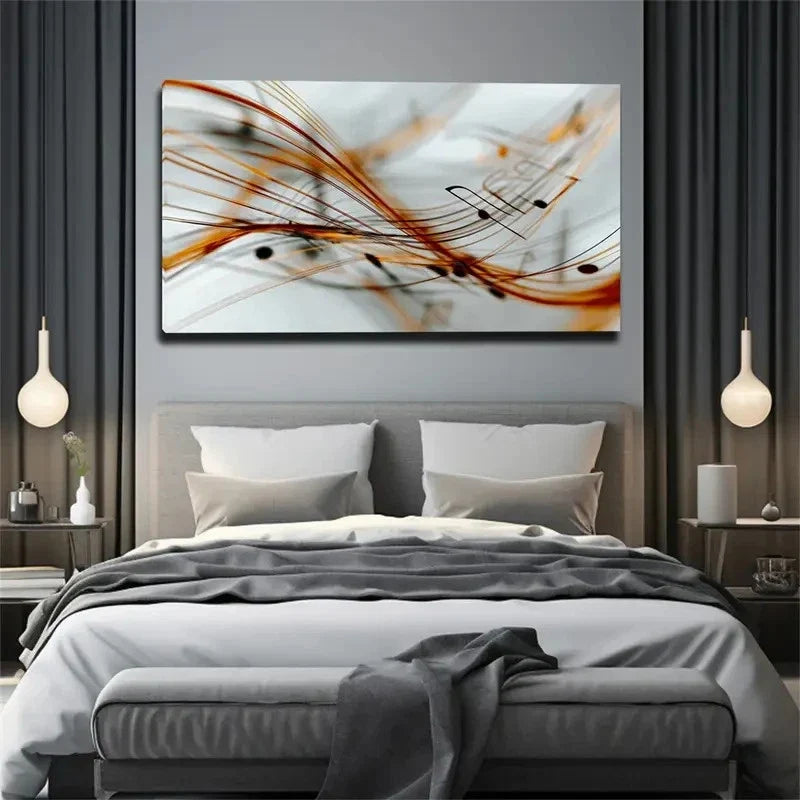 Horizontal Beige & Golden Line Wall Art Canvas Office Home Room Framed 80x45cm