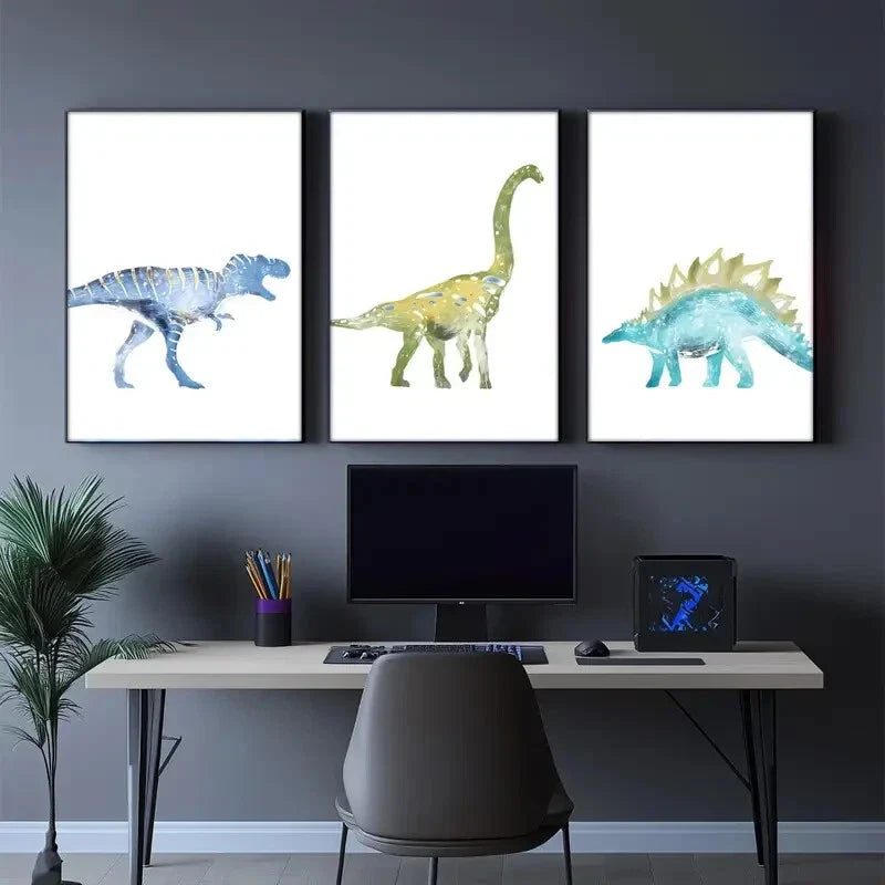 3pcs Animal Art Dinosaur Poster Decoration Metal Print Ready to Hang Art