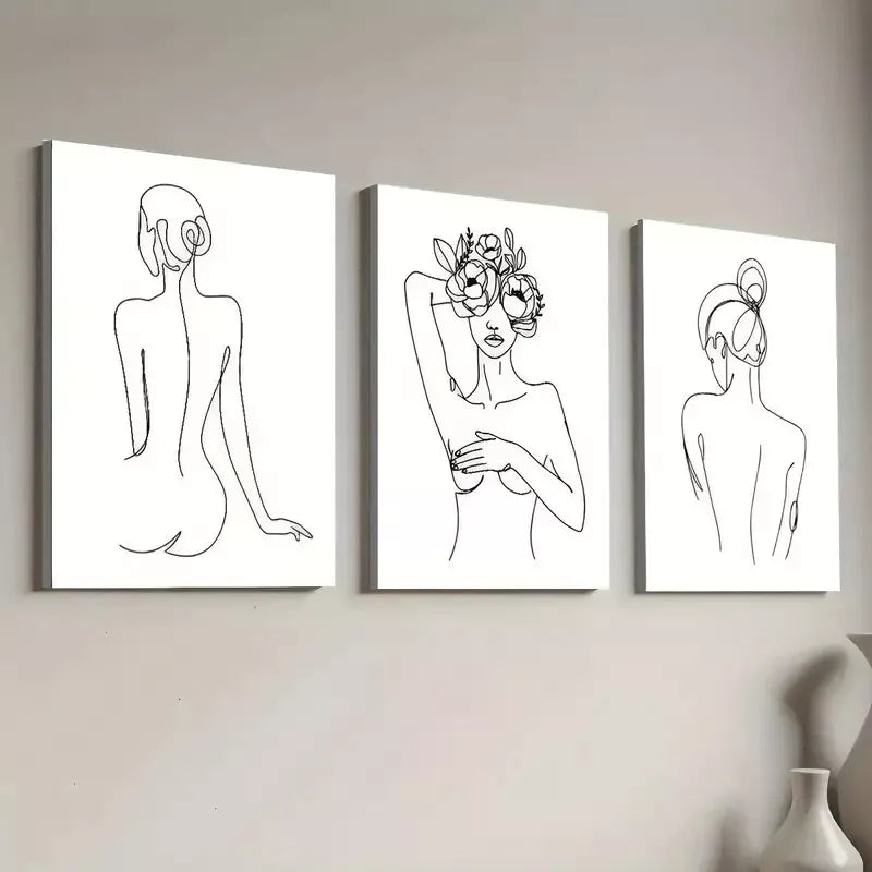 3pcs Modern Elegant Simple Style Female Wall Art Set Canvas Framed 40x60cm - High Quality Print 100% Australian Made Wall Canvas Ready to Hang