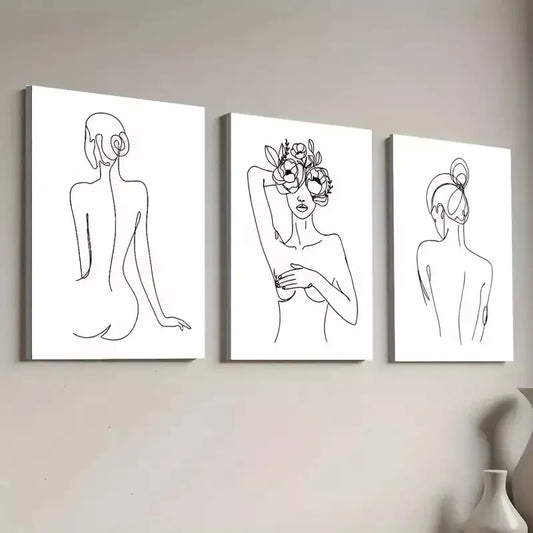 3pcs Modern Elegant Simple Style Female Wall Art Set Canvas Framed 40x60cm - High Quality Print 100% Australian Made Wall Canvas Ready to Hang