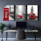 3pcs Black and white buildings, red vehicles, Metal Print Ready to Hang Art