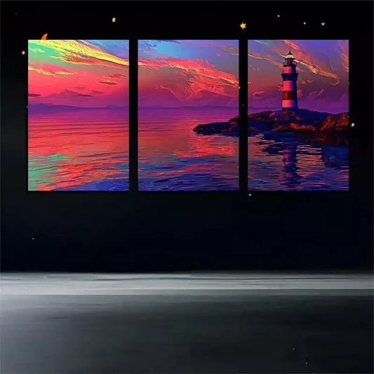 3pcs Seaside Lighthouse Canvas Framed 40x60cm - High Quality Print 100% Australian Made Wall Canvas Ready to Hang