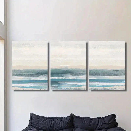 3pcs Abstract Watercolor Blue Ocean Metal Print Ready to Hang Art