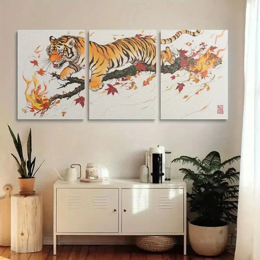 3pcs Vibrant Lion Tiger Design Metal Print Ready to Hang Art