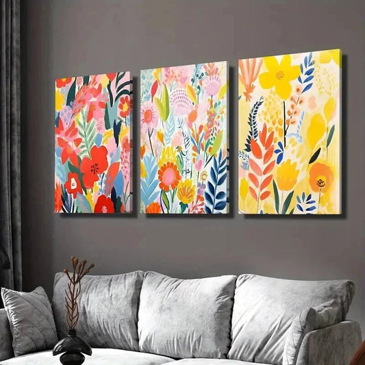 3pcs Colorful Botanical Flowers and Leaves Wall Art Set Canvas Framed 40x60cm - High Quality Print 100% Australian Made Wall Canvas Ready to Hang