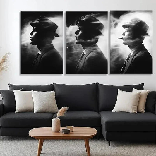 3pcs Vintage Noir Smoking Man Cinematic Perfect Wall Art Set Canvas Framed 40x60cm - High Quality Print 100% Australian Made Wall Canvas Ready to Hang