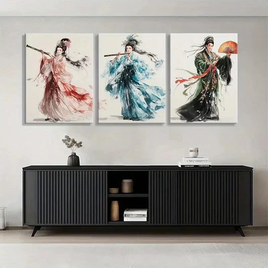 3pcs Traditional Women Elegant Flown Perfect Wall Art Set Canvas Framed 40x60cm - High Quality Print 100% Australian Made Wall Canvas Ready to Hang