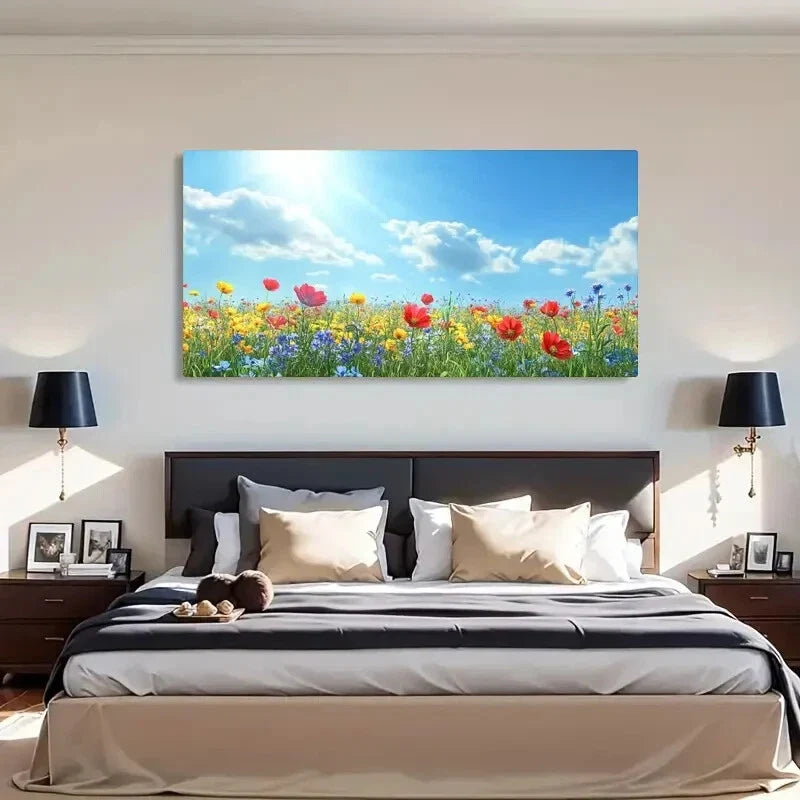 Wildflowers Featuring Mountain Wall Art Canvas Office Home Room Framed 120x60cm