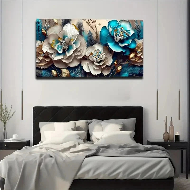 Blooming Flowers Wall Art Canvas Office Home Room Framed 80x45cm