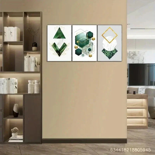 3pcs Versatile Spaces Created-Emerald green Metal Print Ready to Hang Art