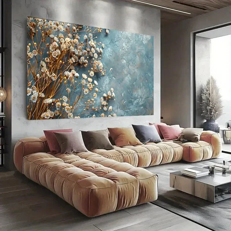 Realistic Floral White wall canvas office home room framed 120x60cm