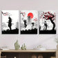 3pcs Japanese Cherry Blossom Samurai Silhouette Metal Print Ready to Hang Art