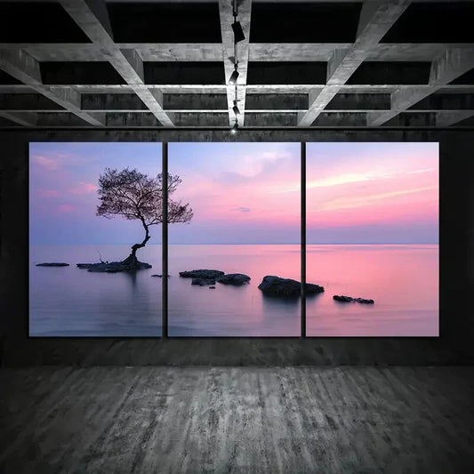 3pcs Serene Sunset Rocks and Mangroves Metal Print Ready to Hang Art