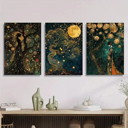 3pcs Depicting a Girl Illuminated by The Moon Metal Print Ready to Hang Art
