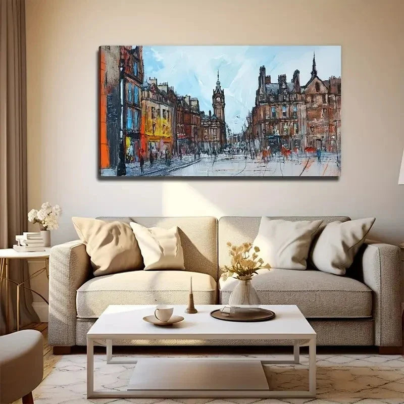 Western City Square Wall Art Canvas Office Home Room Framed 120x60cm.