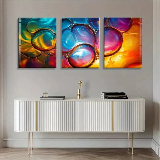 3pcs Bubbles with Bright Gradient Hues Perfect Wall Art Set Canvas Framed 40x60cm - High Quality Print 100% Australian Made Wall Canvas Ready to Hang