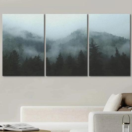 3pcs Mountain Forest Fog Modern Metal Print Ready to Hang Art