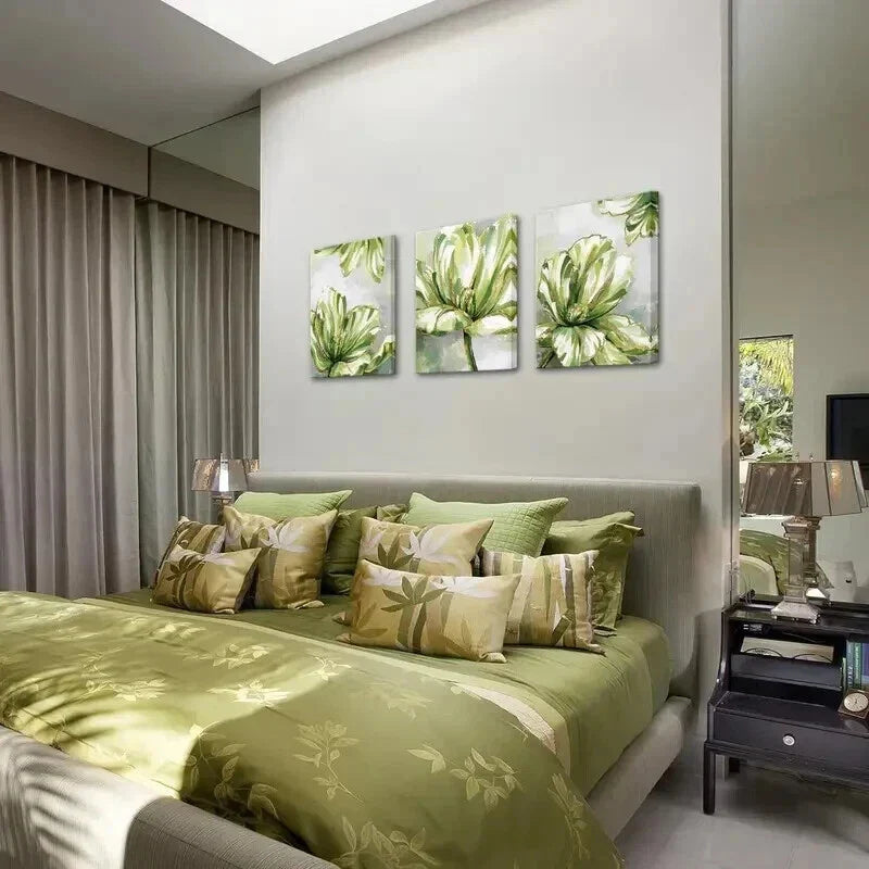 3pcs Modern Gray and Green Botanical Decor Wall Art Set Canvas Framed 40x60cm - High Quality Print 100% Australian Made Wall Canvas Ready to Hang