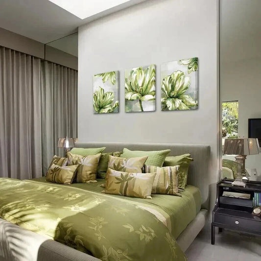 3pcs Modern Gray and Green Botanical Decor Wall Art Set Canvas Framed 40x60cm - High Quality Print 100% Australian Made Wall Canvas Ready to Hang