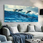 Vibrant Ocean Dolphins Playful Wall Art Canvas Office Home Room Framed 80x45cm