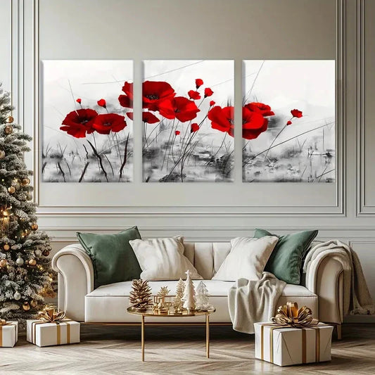 3pcs Red Poppy Flower Metal Print Ready to Hang Art
