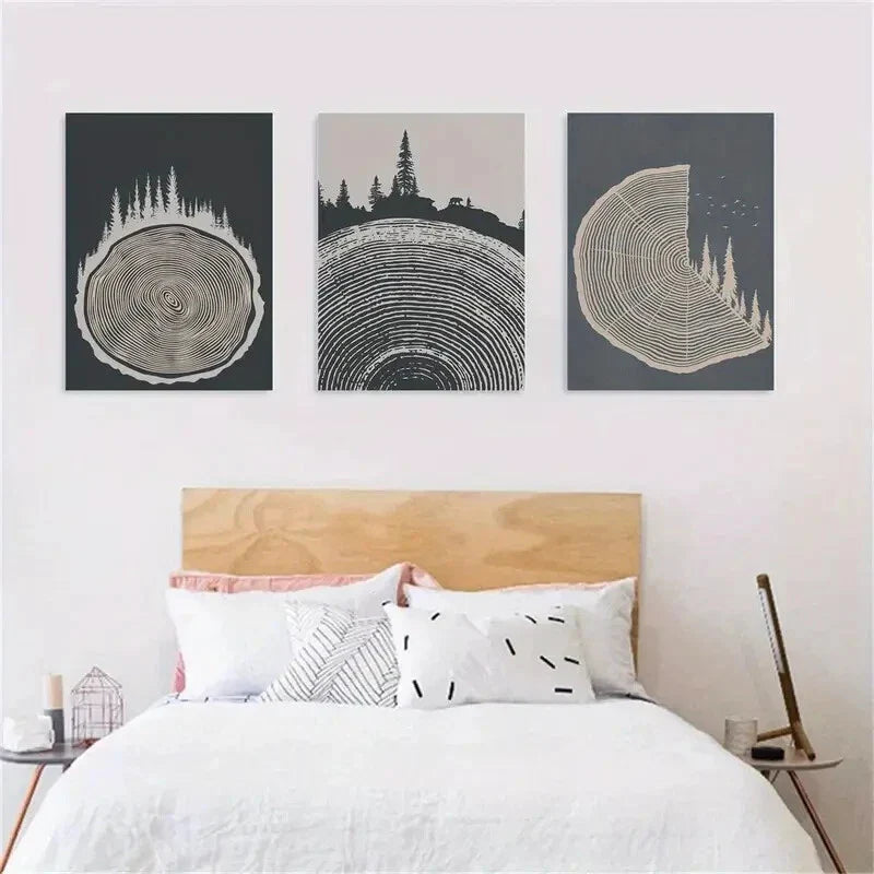 3pcs Minimalist Forest Tree Rings Abstract Metal Print Ready to Hang Art