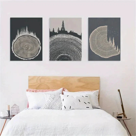 3pcs Minimalist Forest Tree Rings Abstract Metal Print Ready to Hang Art