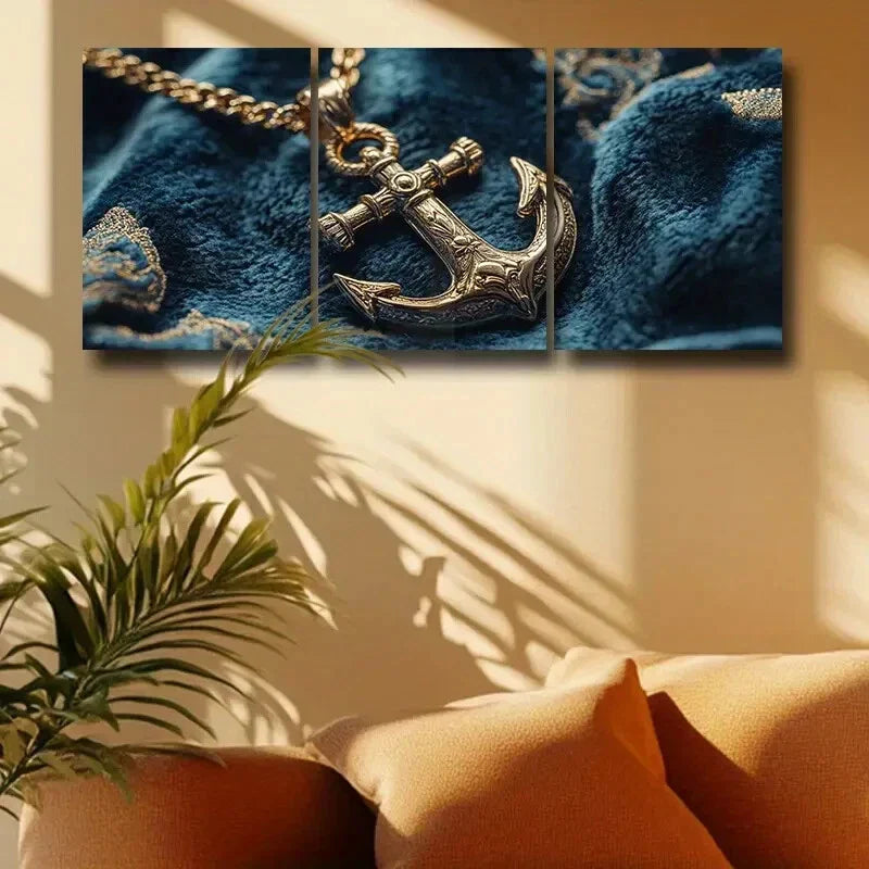 3pcs Golden Pirate Anchor Pendant Design Metal Print Ready to Hang Art