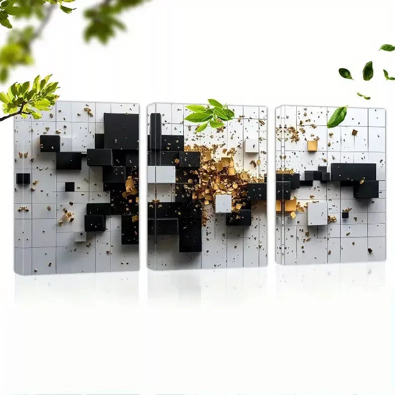 3pcs  Elegant & Modern Abstract Square Designs  Wall Art Set Canvas Framed 40x60cm - High Quality Print 100% Australian Made Wall Canvas Ready to Hang