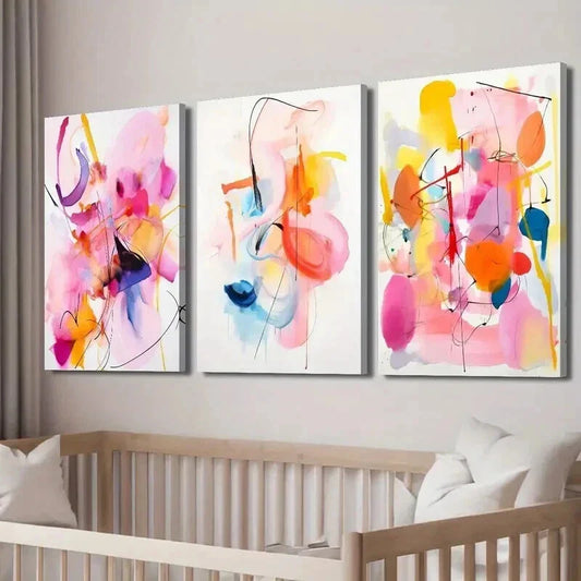3pcs Modern Colorful Geometric Designs Wall Art Set Canvas Framed 40x60cm - High Quality Print 100% Australian Made Wall Canvas Ready to Hang