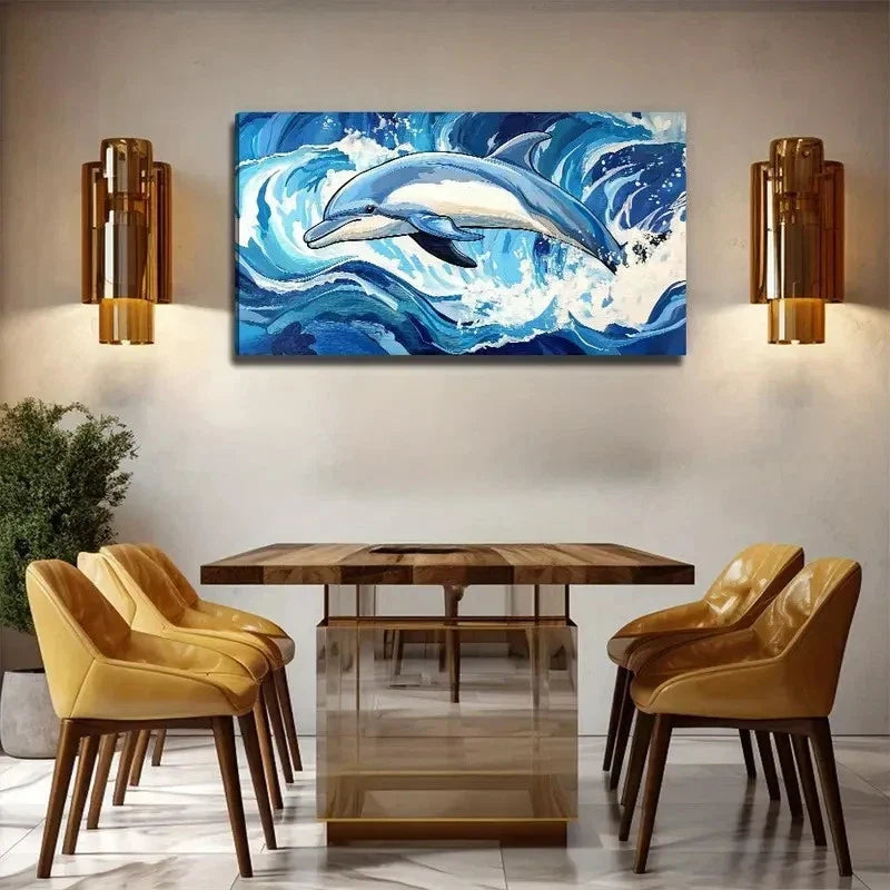 Exquisite Dolphin Aesthetic Wall Art Canvas Office Home Room Framed 120x60cm