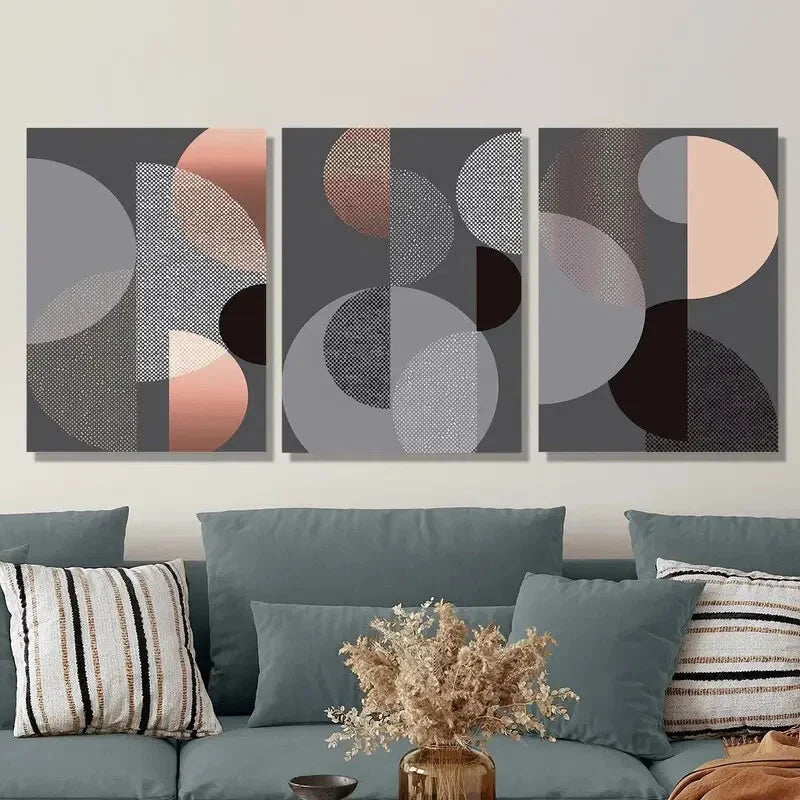 3pcs Geometric Shapes, Fashion Theme Metal Print Ready to Hang Art