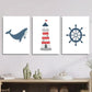 3pcs Navy red lighthouse cartoon ocean poster Metal Print Ready to Hang Art